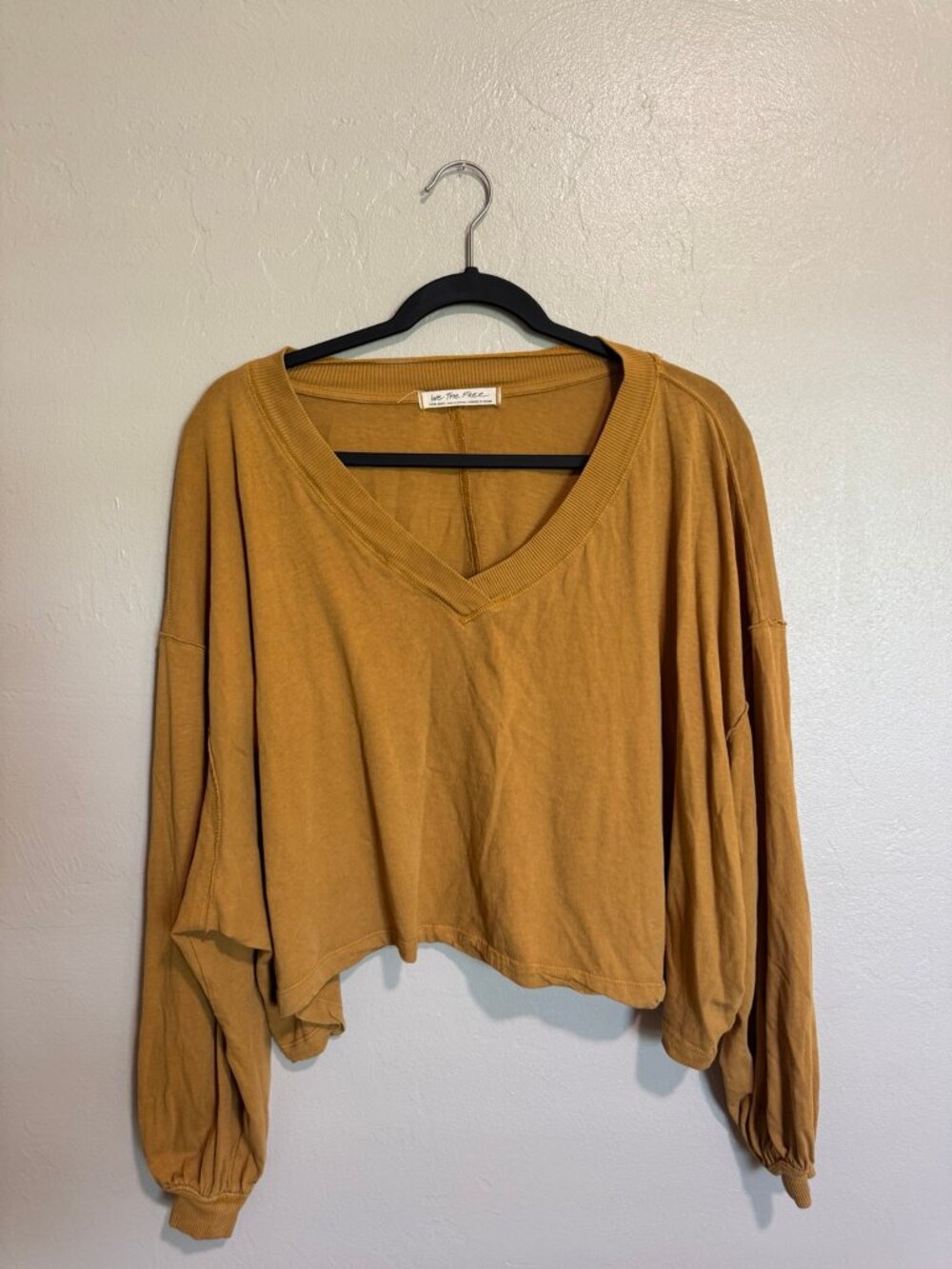 Free People We The Free XS Mustard Oversized V Neck Balloon Sleeve Top